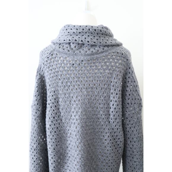 James Perse Size 4 / XL Marina Cowl Neck Sweater Gray Open Knit Wool Blend - Picture 9 of 12